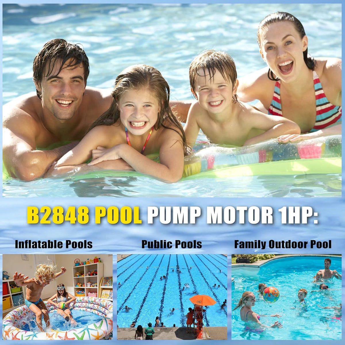 B2848 Pool Pump Motor 1HP 56Y Frame Replacement for Century A.O. Smith