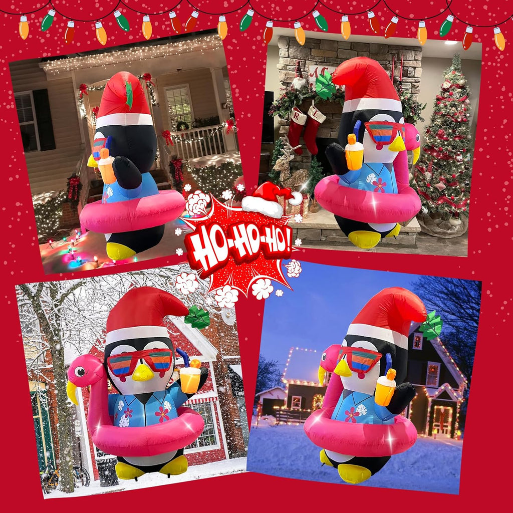 Inflatable Penguin Christmas Yard Decorations 5FT Outdoor Cute Blow up Xmas Decoration with Built-in LED Lights for