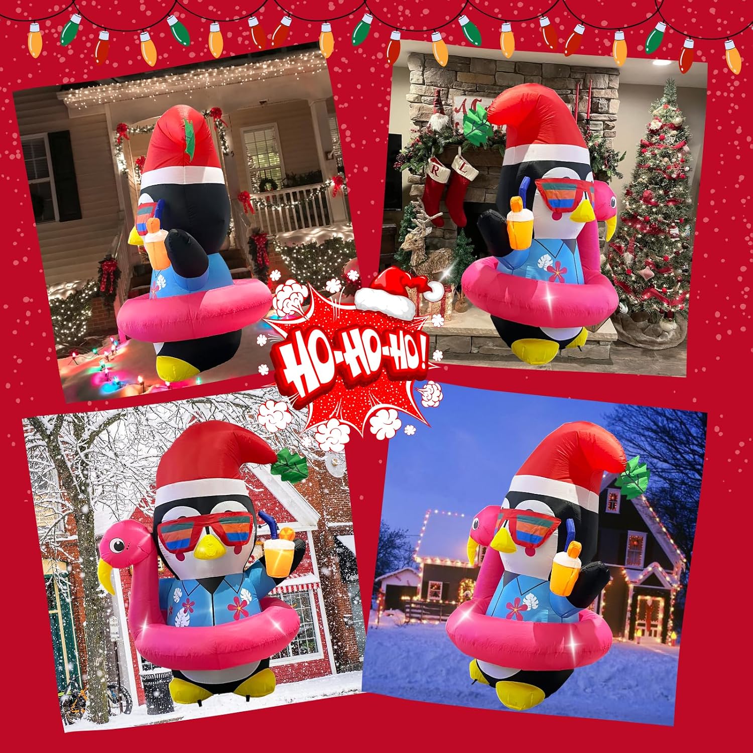 Inflatable Penguin Christmas Yard Decorations 5FT Outdoor Cute Blow up Xmas Decoration with Built-in LED Lights for