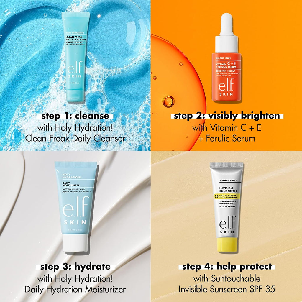 SKIN Wake the e.l.f. Up Skincare Kit, Travel-Size Hydrating Face Cleanser, Sunscreen, Moisturizer & Brightening