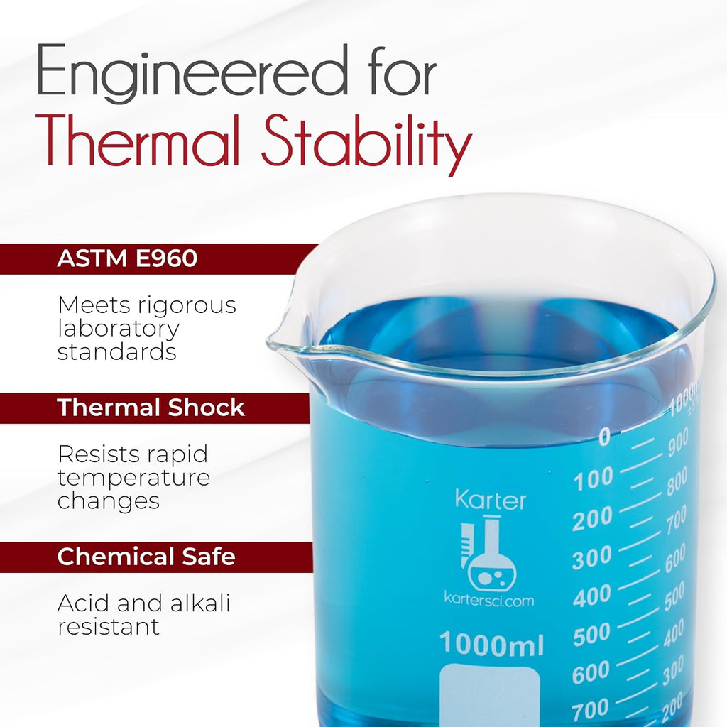 3.3 Boro, Griffin Low Form, Glass Beaker Set - 6 Sizes - 10ml, 50ml, 100ml, 250ml, 500ml, 1000ml