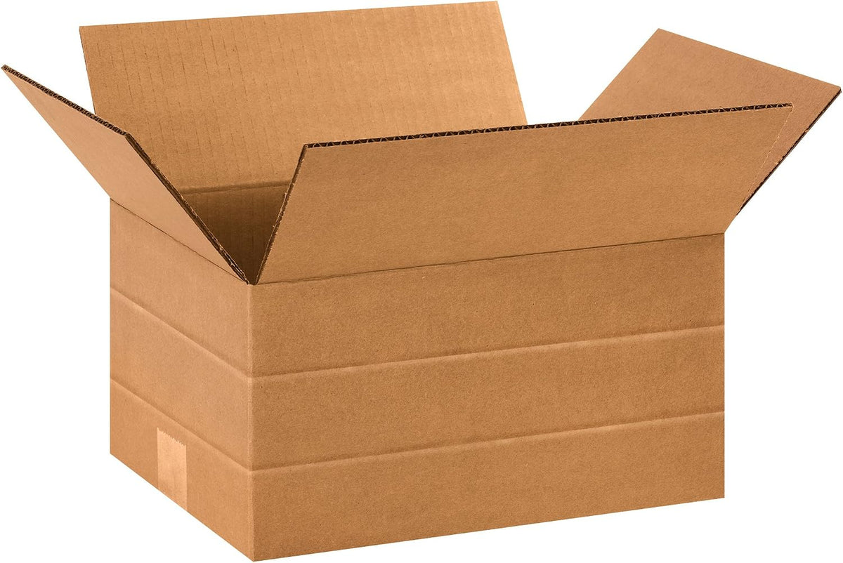 PMD1296 Multi-Depth Corrugated Boxes, 12"L x 9"W x 6"H, Kraft (Pack of 25)