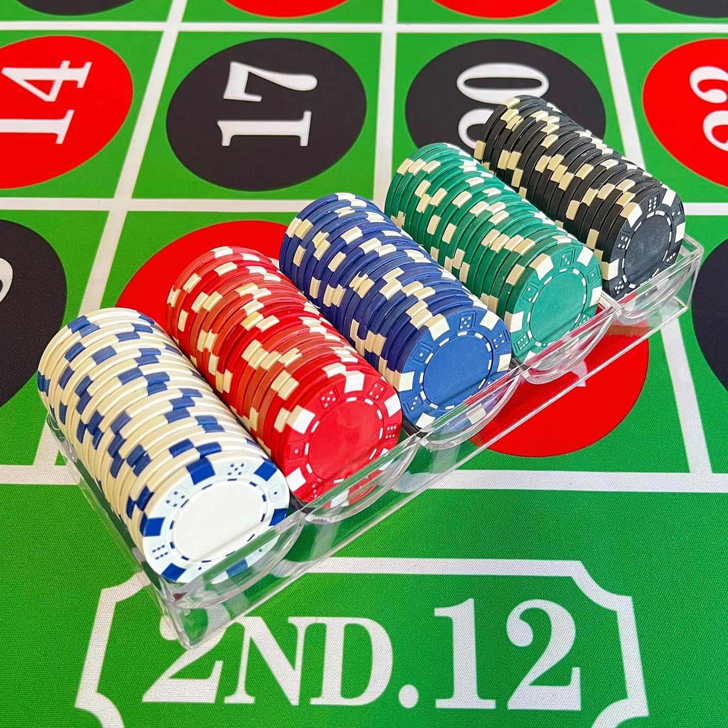 100 Pieces 11.5g Clay Composite Dice Striped Casino Poker Chips- 4 Colors (red, Green, White and Blue)