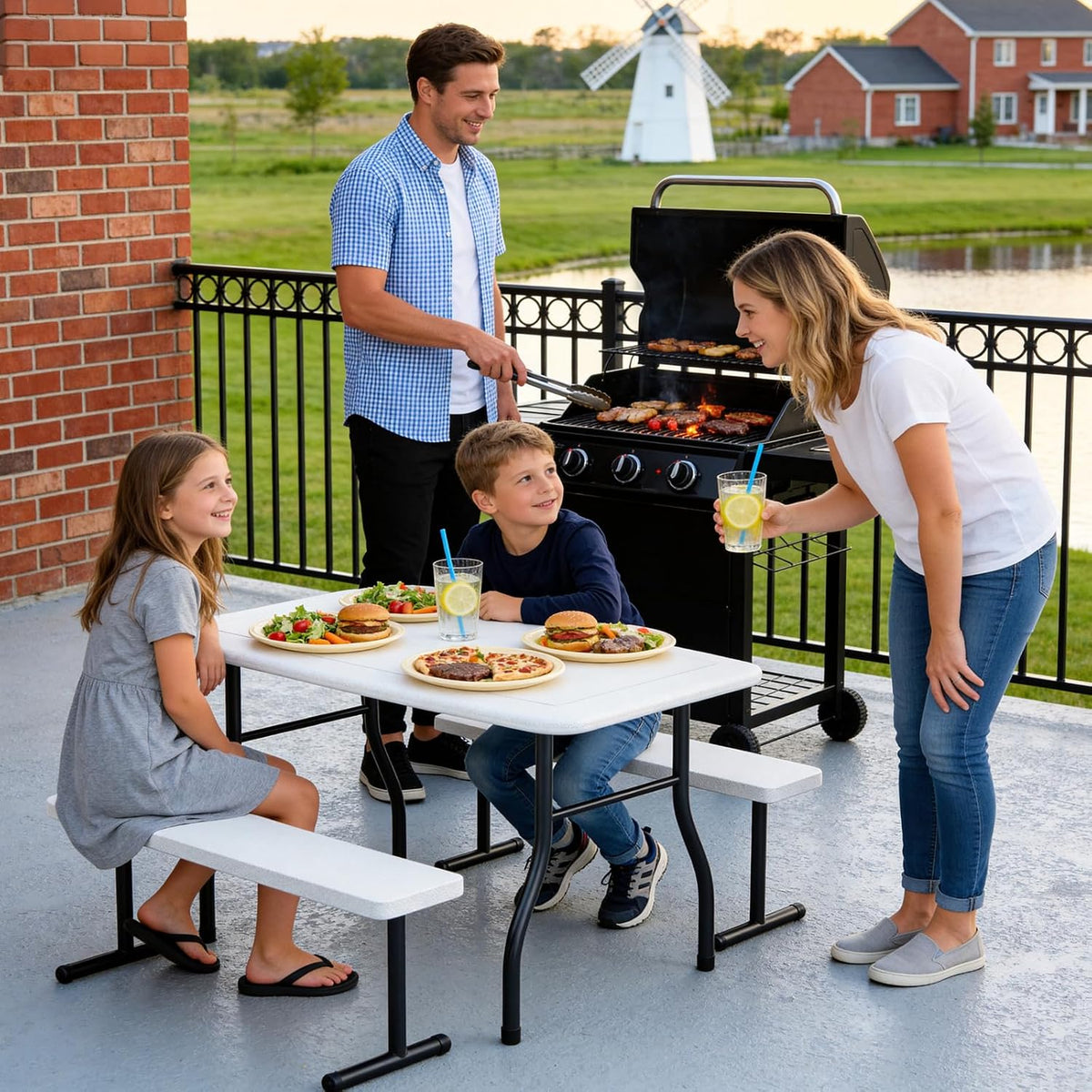 Kids Picnic Table with Benches, 38" Outdoor Toddler Table Set for 4 Children, Heavy Duty HDPE Play Table, 300LBS