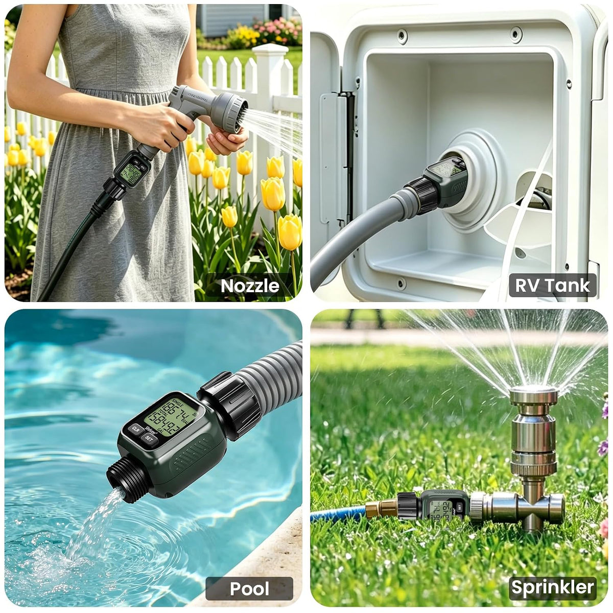 Water Flow Meter, ±5% Accuracy, Brass Inlet, 4 Measure Modes