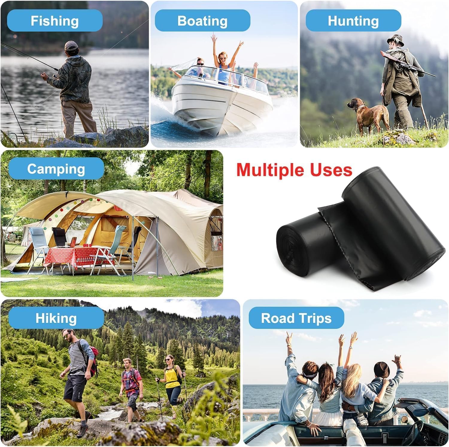80 Portable Camping Toilet Bags, Biodegradable 8 Gallon Trash Garbage Bags | Portable Toilet Bag for 5-8 Gallon