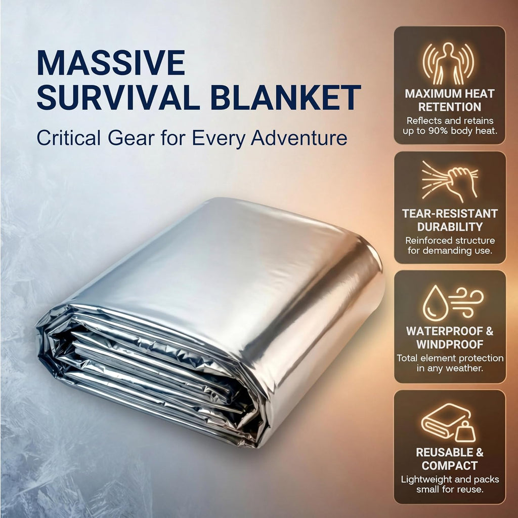 Emergency Blankets, 10 Pack Mylar Thermal Space Blankets | 82 x 64 in silver foil reflective blankets for survival