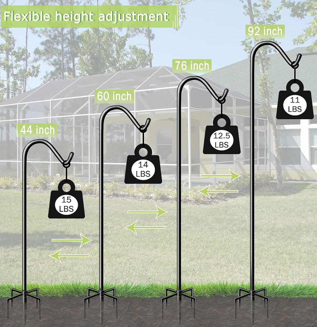 92 Inch Tall Shepherd Hooks with 5-Forked Base, Adjustable Heavy Duty Bird Feeder Pole Stand Hanger for Outdoor