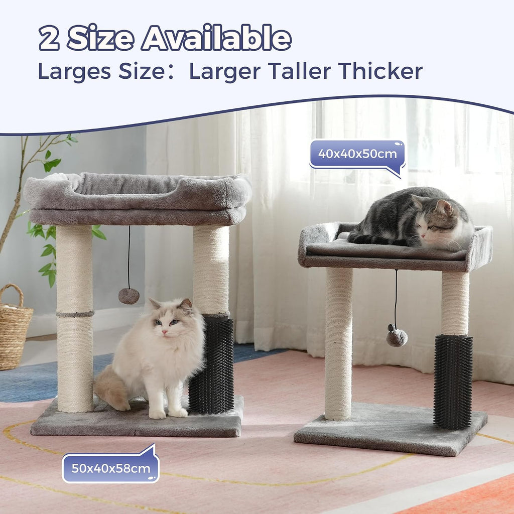 Cat Tree Tower for Large Cats Cat Scratching Post with 20x15.7”Wide Top Bed, Self Groomer, Thick Scratch Post