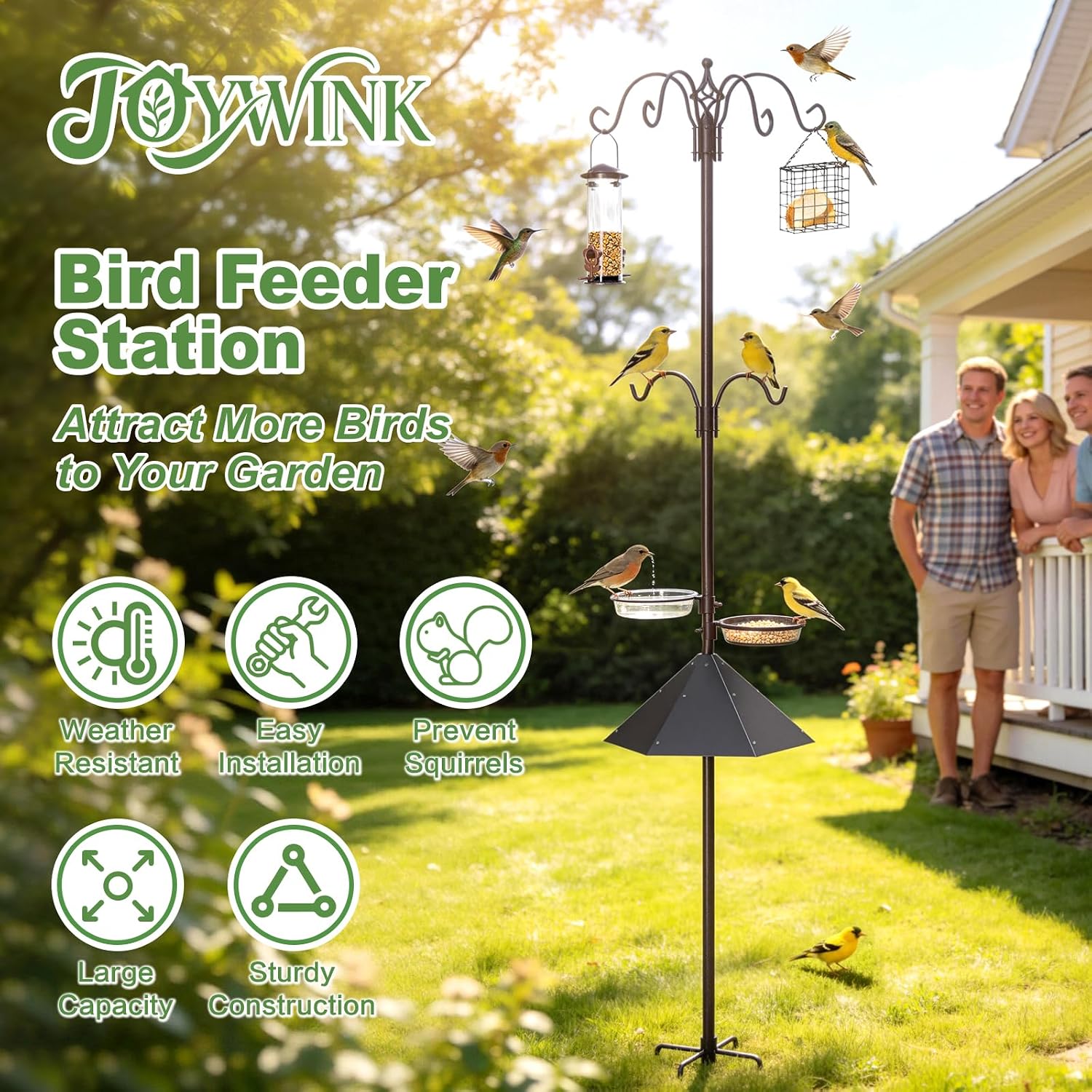 94" Bird Feeding Station Kit with Metal Squirrel Baffle, Heavy Duty Metal Bird Feeding Station with Seed Tray＆Mesh