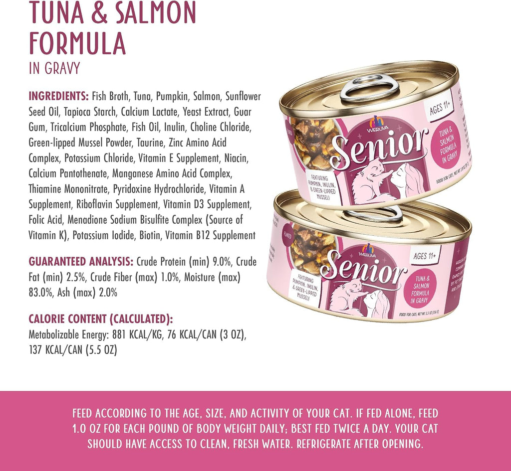 Senior Cat Food, Tuna and Salmon in Gravy, 3oz Can, Pack of 12