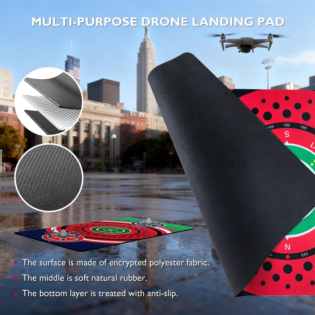 Universal Weighted Drone Landing Pad with Light, Waterproof Foldable Launch Pad, Easy Clean Helipad for Night Takeoff