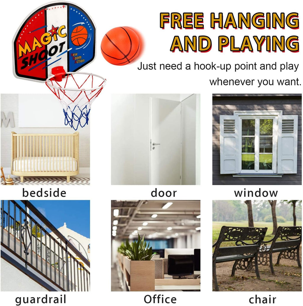 Indoor Mini Basketball Hoop - 16" x 13" Large Over The Door Plastic Toy Backboard, Net, Ball and Pump for Kids Boys