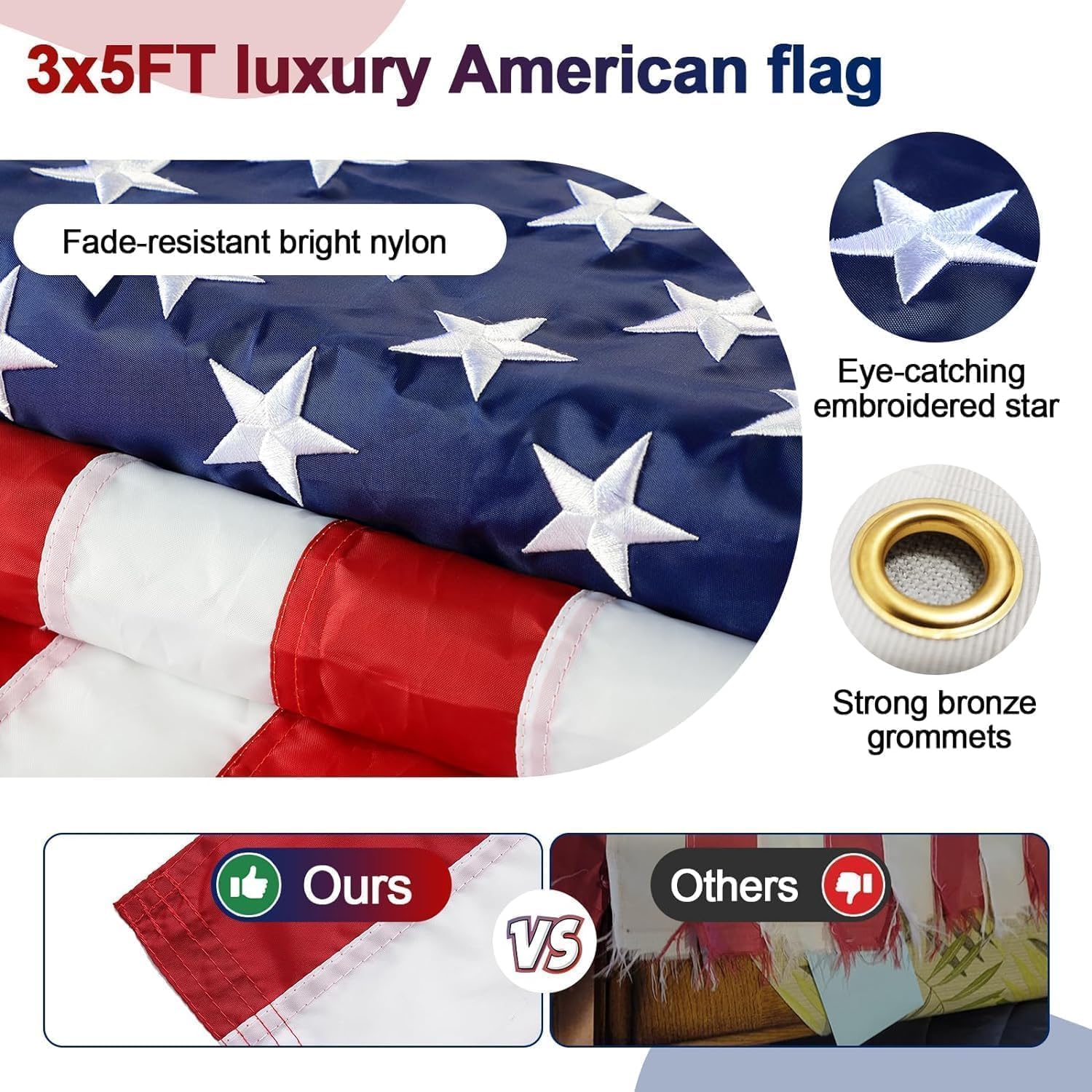 American Flag with Pole - Includes 5ft Heavy Duty Flag Pole Holder for Outside House,3x5 Embroidered US Flag and Wall