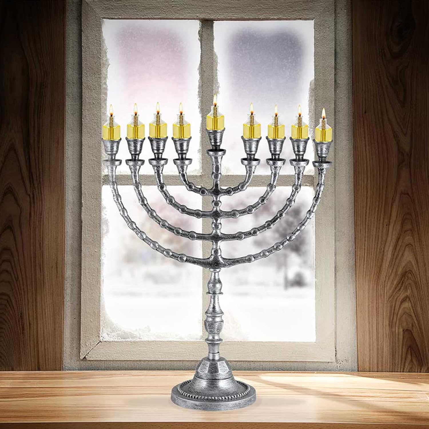 Extra Large Traditional Chanukah Menorah use with Thick Shabbat Candles or Oil Cups Antique Looking Hanukkah Minorah