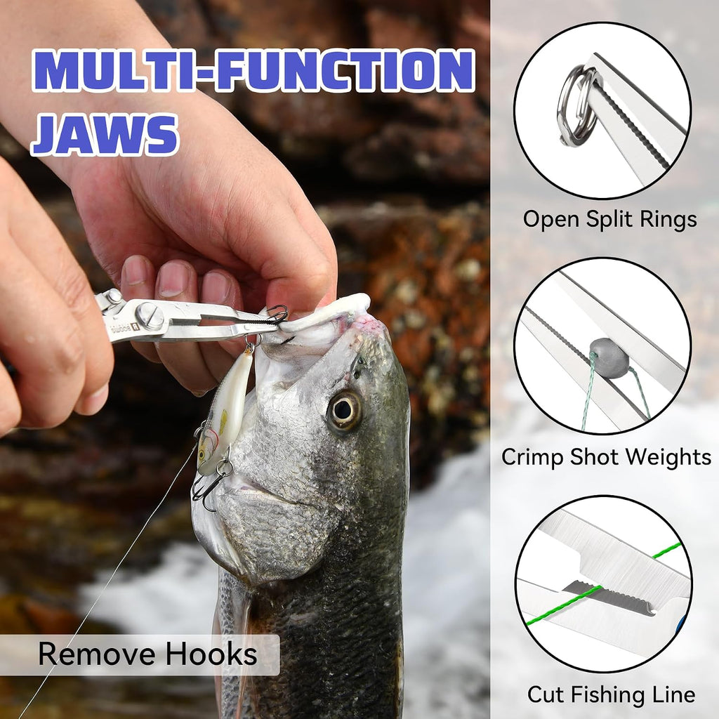 Pliers Stainless Steel: 6.5" Split Ring Pliers - Braided Line Cutter & Scissors with Lanyard - Fish Hook Remover Tool