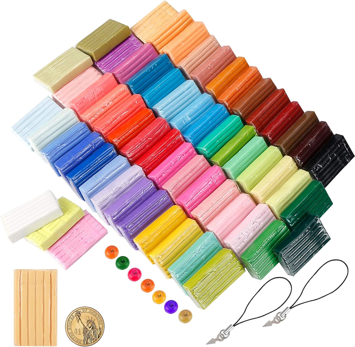 60-Color Polymer Clay Oven Bake Modeling Kit | 12 sculpting tools, 3-layer storage box, acc. pack, guide. Great for