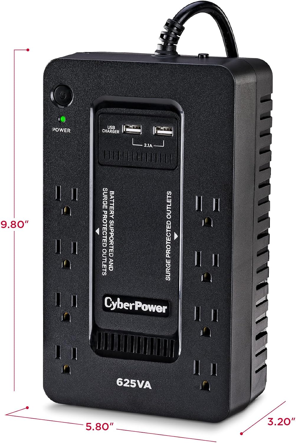 ST625U Standby UPS Battery Backup and Surge Protector | 625VA/360W, 8 Outlets, 2 USB Charging Ports, Compact, UL