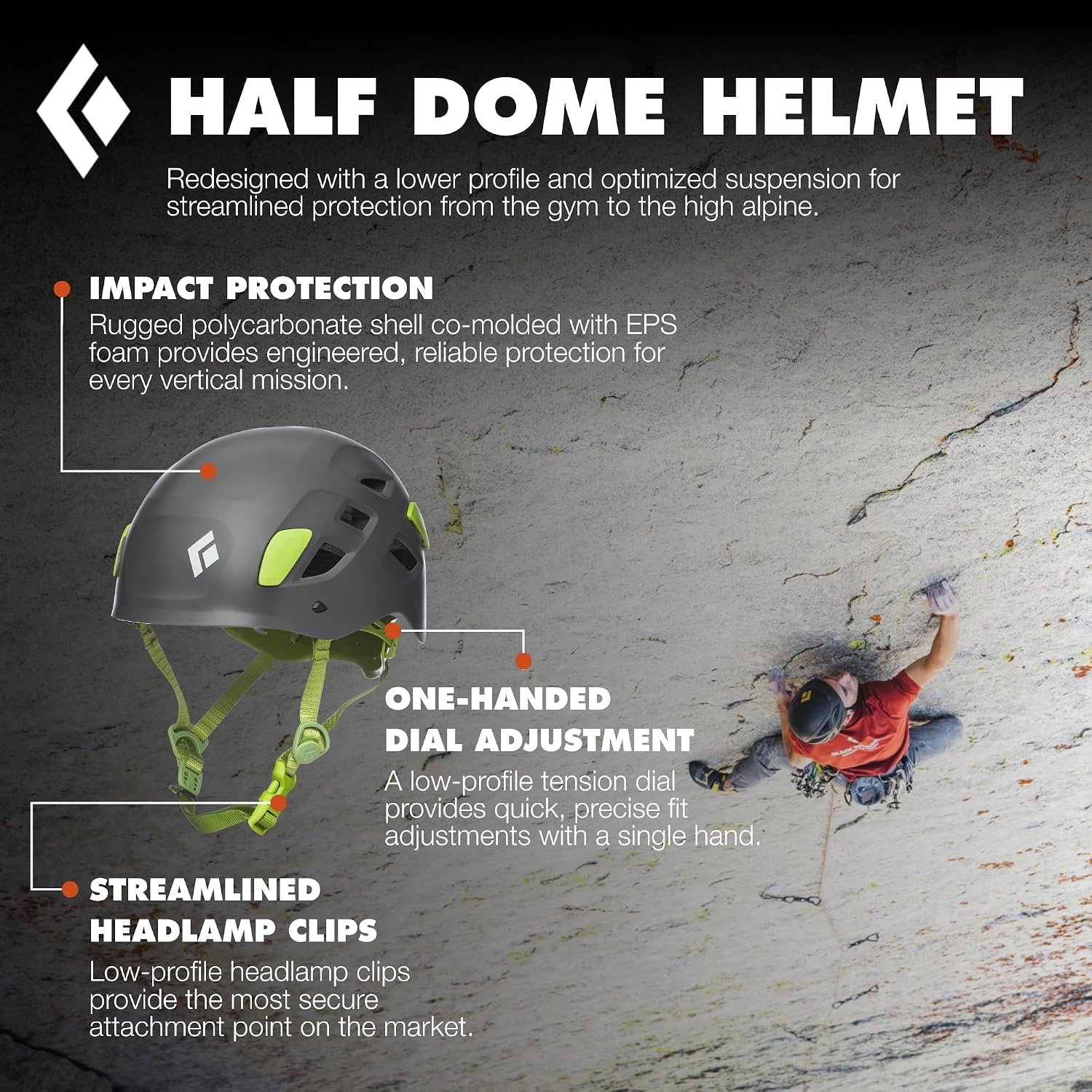 Half Dome Rock Climbing Helmet, Adjustable Fit, Ventilated