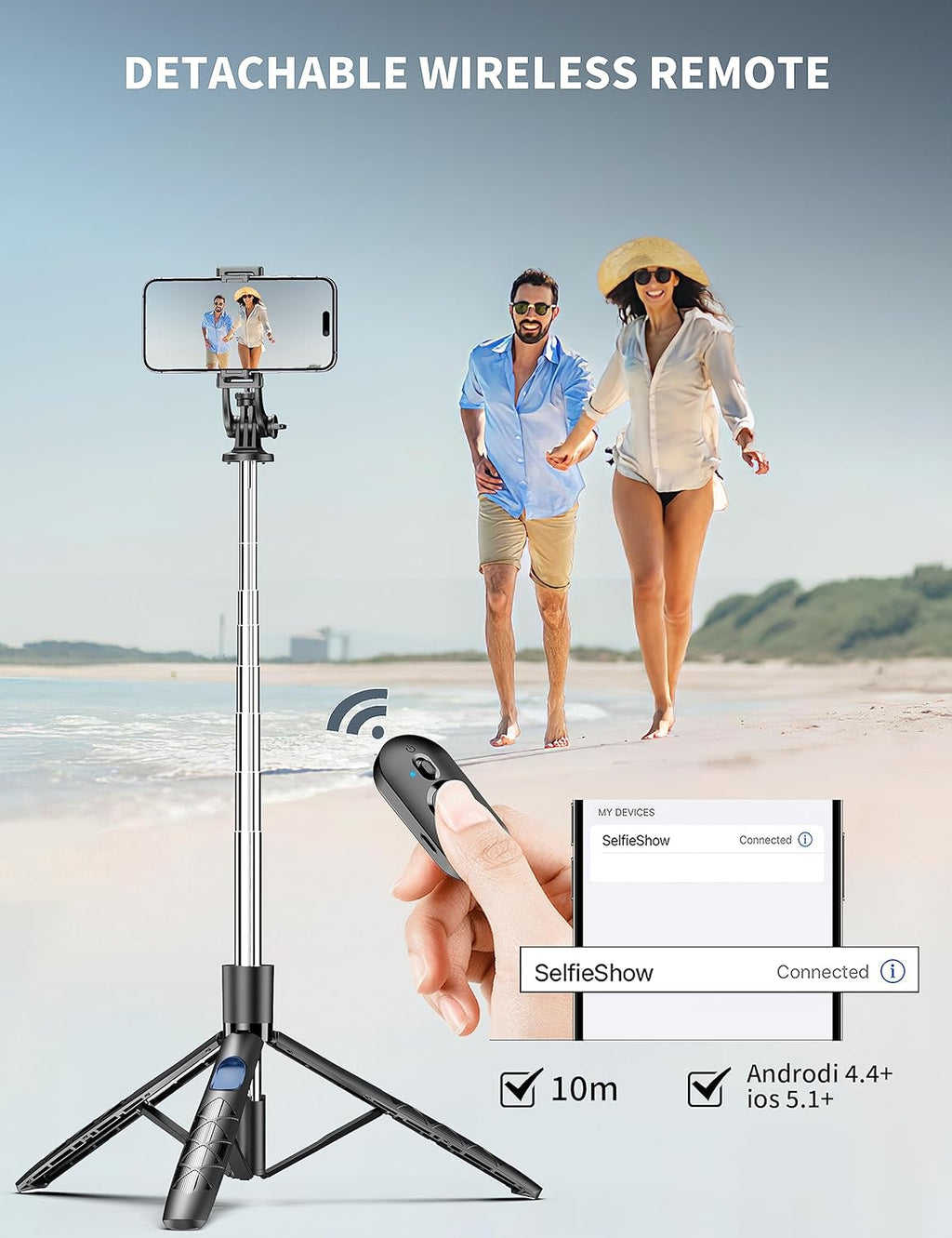 71" Phone Tripod & Selfie Stick, All in One Extendable Cell Phone Tripod with Wireless Remote, Tripods Stand for