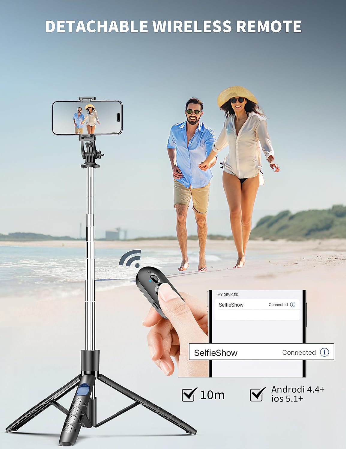 71" Phone Tripod & Selfie Stick, All in One Extendable Cell Phone Tripod with Wireless Remote, Tripods Stand for