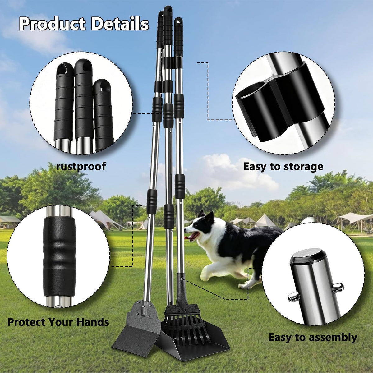 Dog Poop Outdoor Trash Can with Lid 20L/5Gal- Pedal & Removable Inner Bin,200 Waste Bags + 1 Green Long Handle Pooper