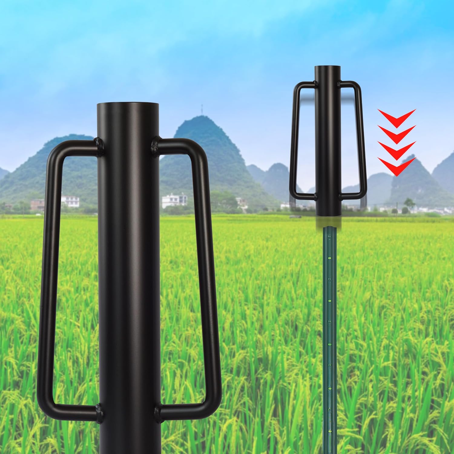 Fence Post Driver, Heavy Duty Hand Post Pounder with Handle - Use for Metal U Posts, T Posts, Garden Fence (12 Lbs)