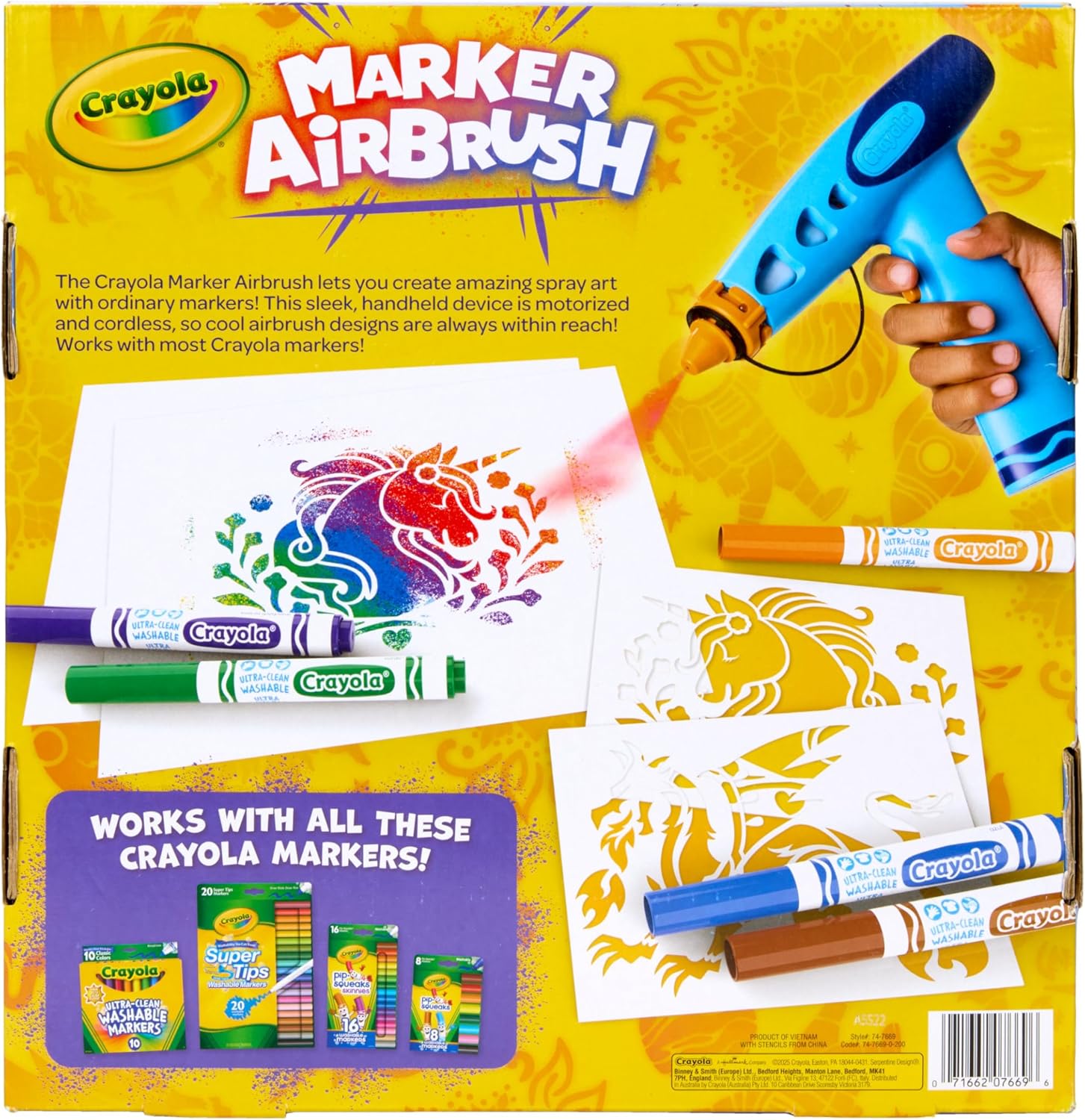 Marker Airbrush Spray Art Kit, 8 Washable Markers, 5 Stencils | Arts & Crafts Toys for Kids, Birthday, Holiday Gifts