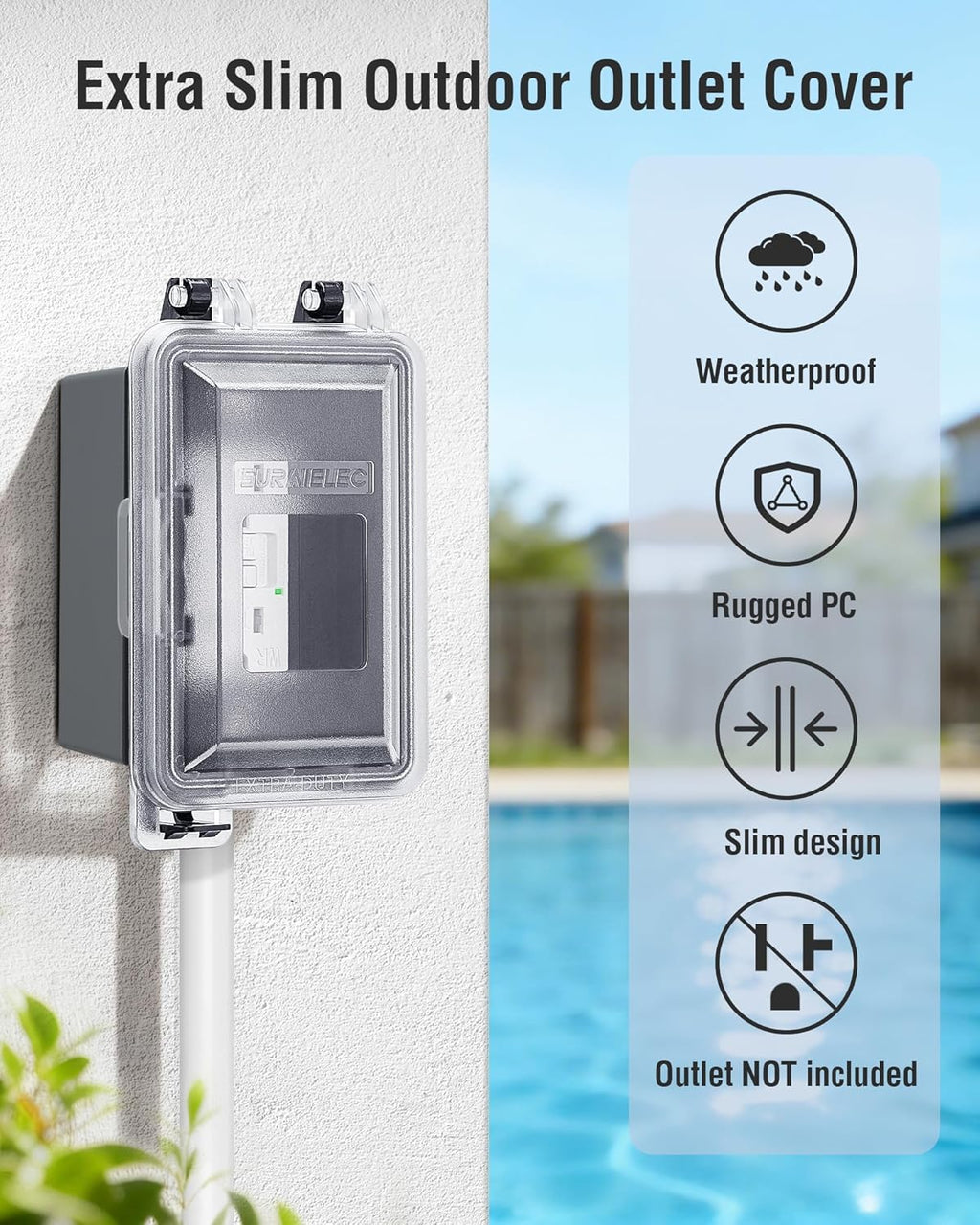 Ultra-Slim Outdoor Outlet Cover for Switch, 1-Gang, Black, 2-Pack | Weatherproof PC Receptacle Cover