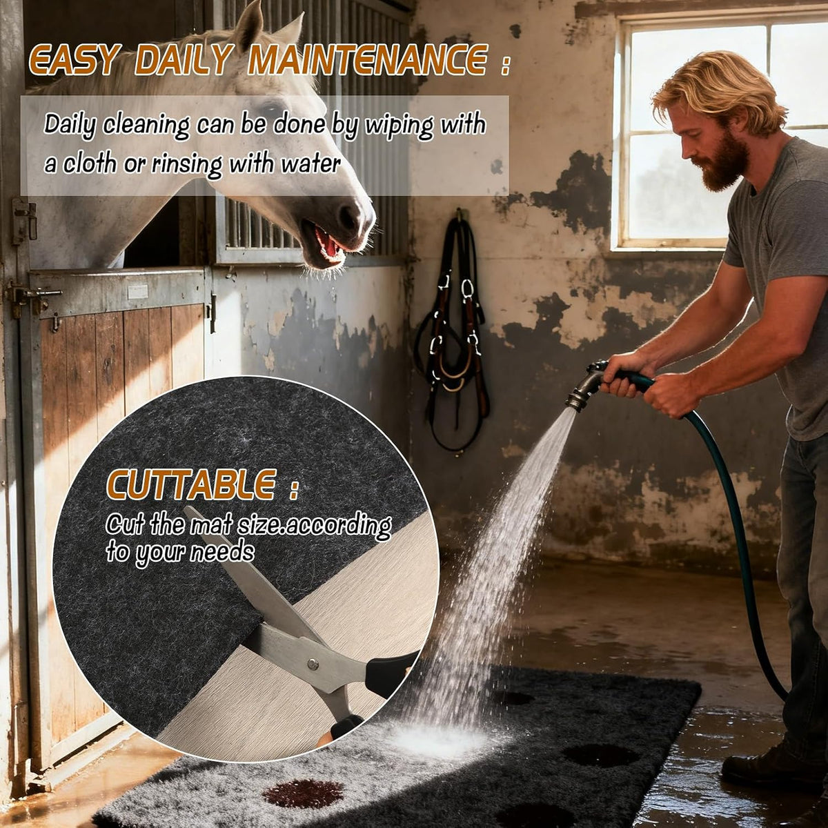 4x6 Ft Horse Stall Mat, Stable Mat for Horses Back Non-Slip Design Mat Backing Moisture Absorbent Easy to Clean for