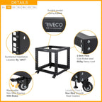 RIVECO 9U Open Frame Server Rack with Casters- Heavy Duty 4 Post Quick Assembly 19-inch, Stereo Rack Network Cabinet Black