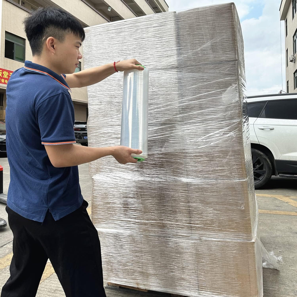 2-Pack Clear Stretch Wrap 18" x 1000 Feet 80 Gauge Industrial Strength with Plastic Handle, Plastic Pallet Supplies