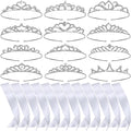 12 Set Crown and Sashes Set Blank Satin Sashes for Pageants Rhinestone Prom Queen Tiara Crown White Blank DIY for