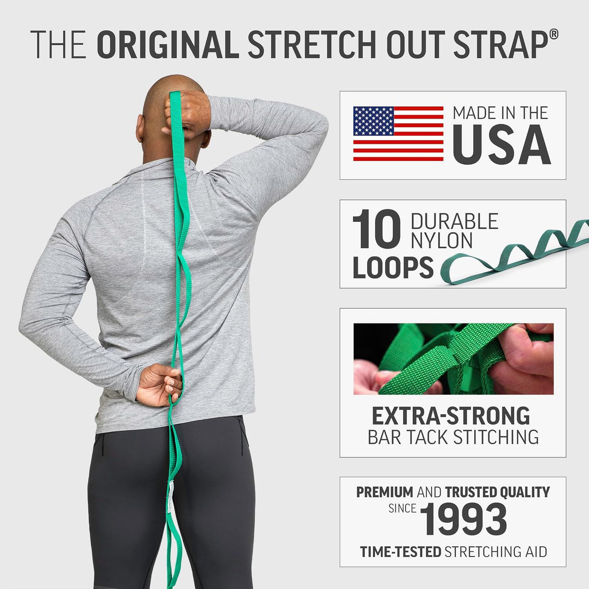 The Original Stretch Out Strap with Exercise Book, USA-Made Yoga Strap
