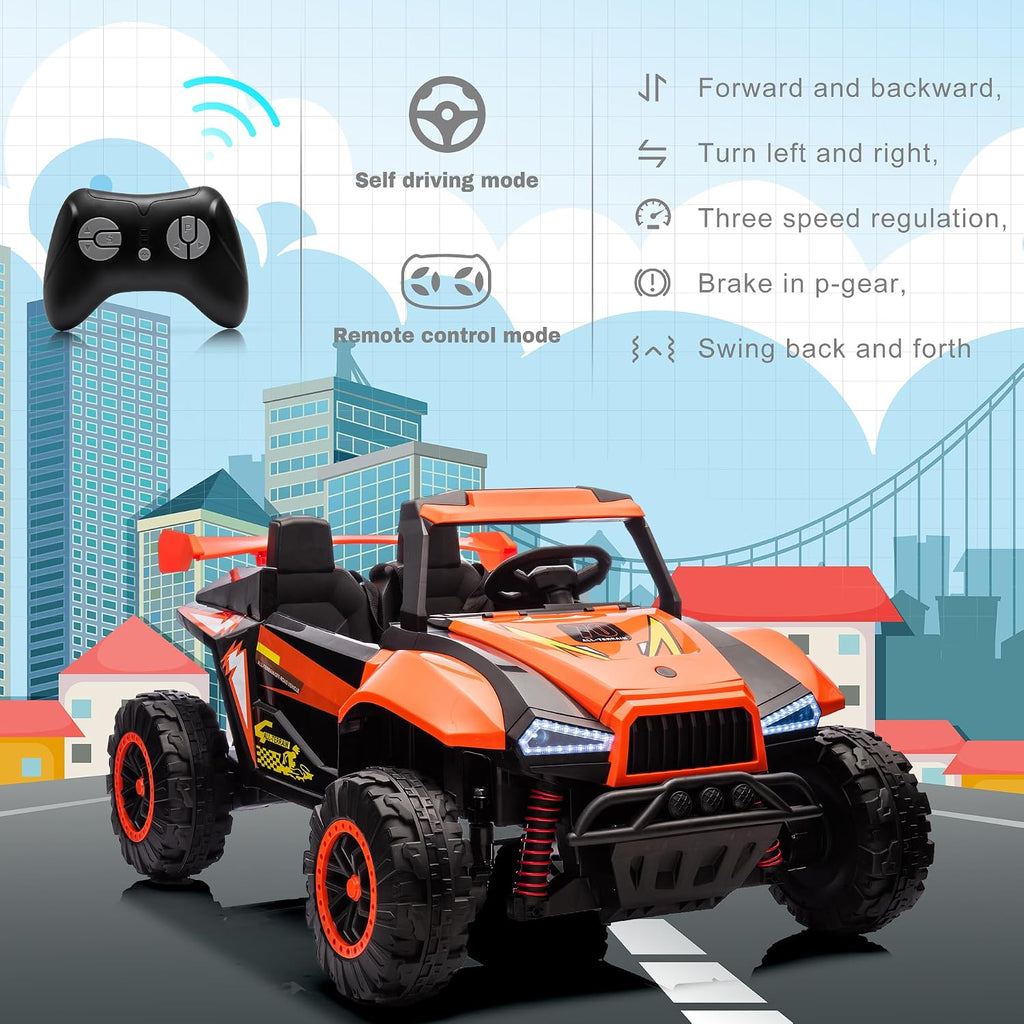 24V Ride on Car Toys for Big Kids, 4 Wheeler Electric Off-Road UTV Trucks with 2-Seater, LED Lights, Music and Remote