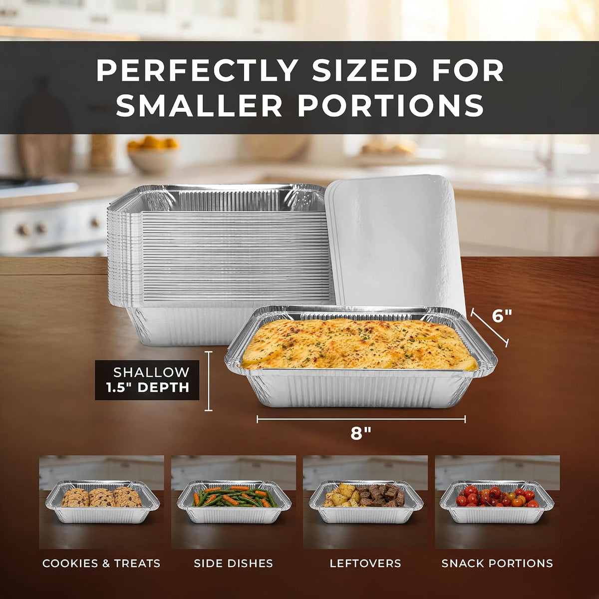 Aluminum Foil Pans with Lids 8x6 (30 Pack) Meal Prep Food Containers