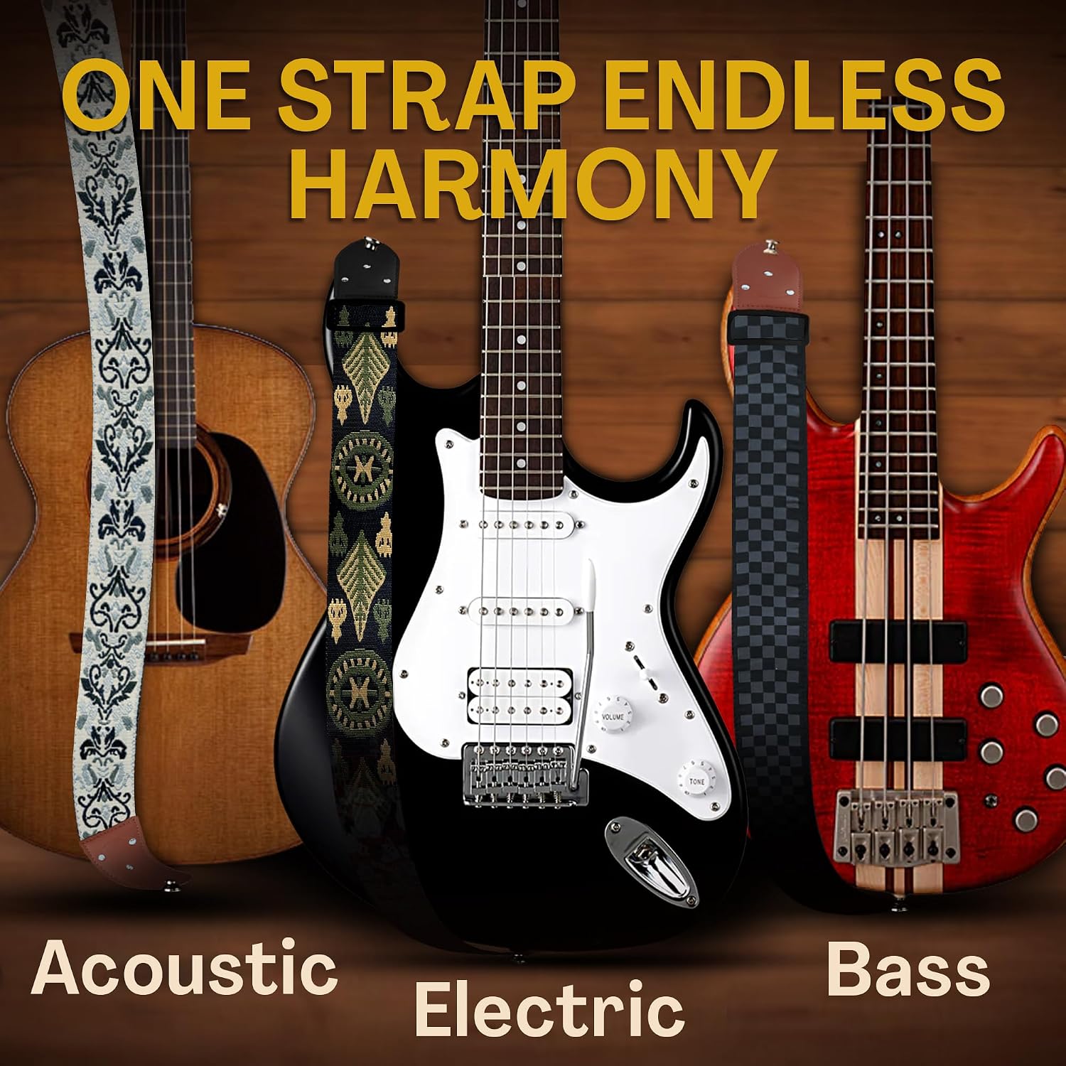 Guitar Strap For Acoustic, Electric and Bass Guitars, Adjustable Padded Leather Ends Guitar Straps For Men and Women