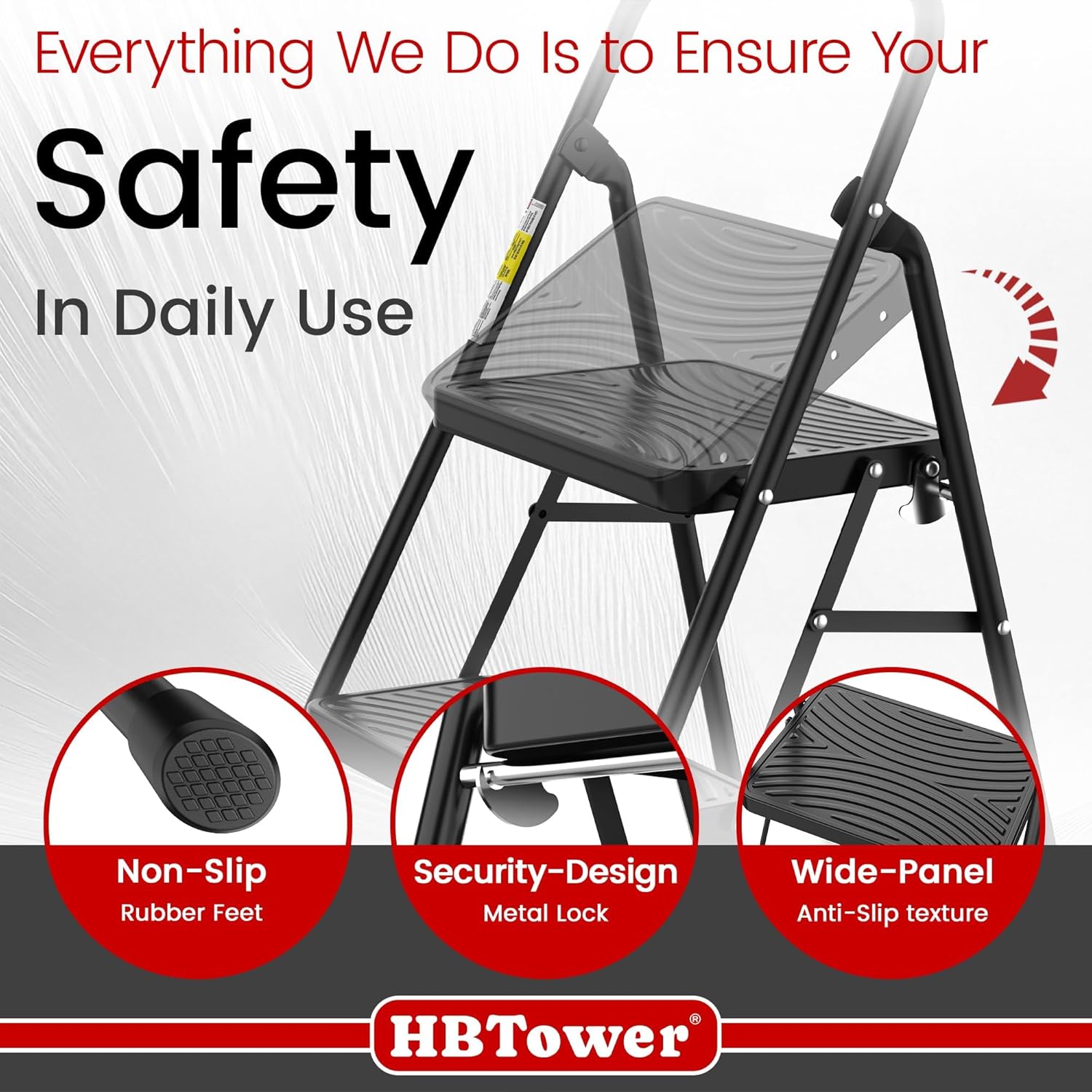 Step Stool, 2 Step Ladder with Wide Anti-Slip Pedal, Step Ladder Folding Step Stool for Adults, Lightweight Steel