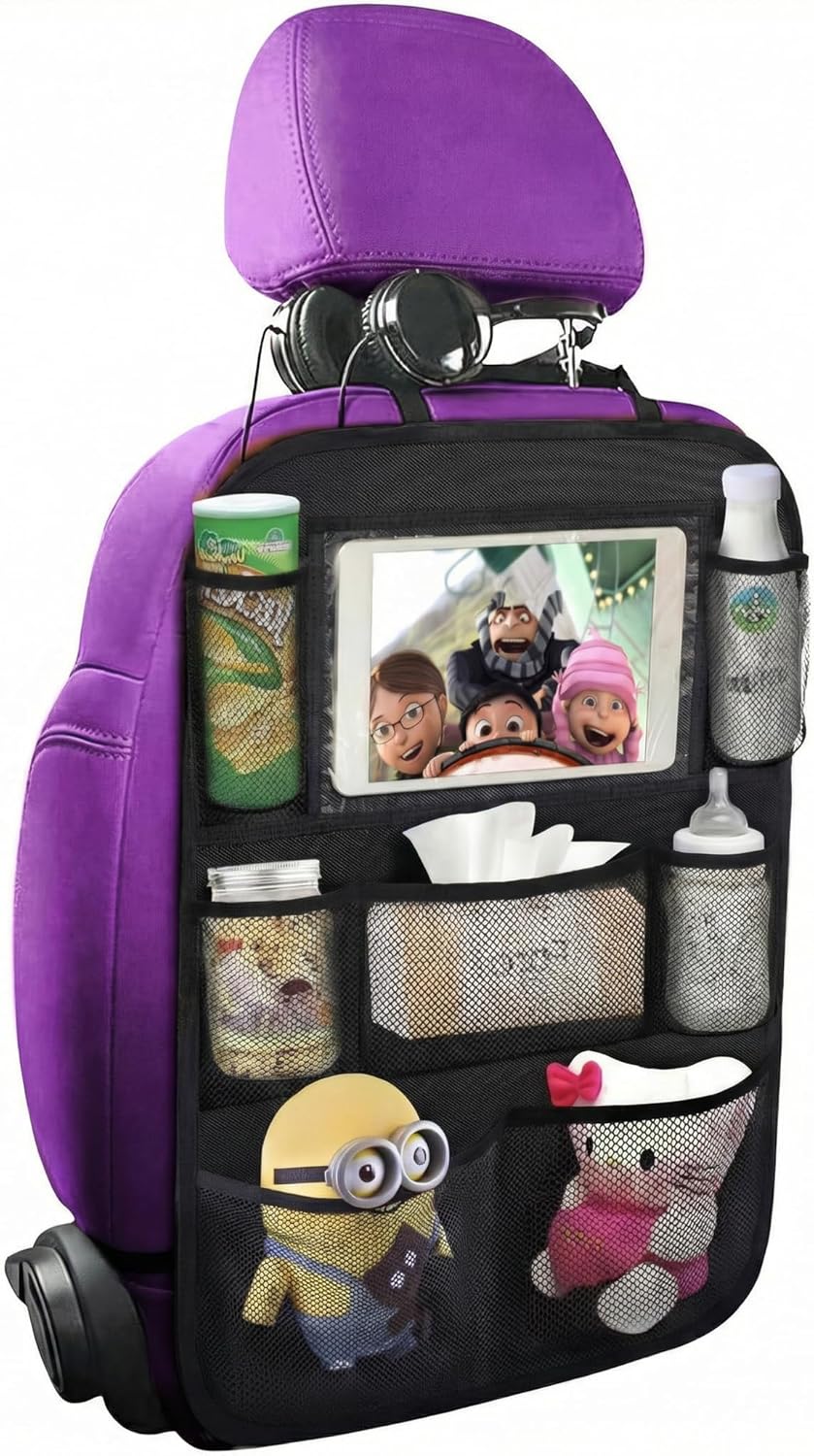 Backseat Car Organizer Mats Back Seat Organizers and Storage Bag with Touch Screen Tablet Holder for Kids Toddlers