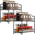 Spice Rack Organizer for Countertop 2 Pack, 2-Tier Counter Foldable Metal Standing Large Seasoning Storage Shelf for