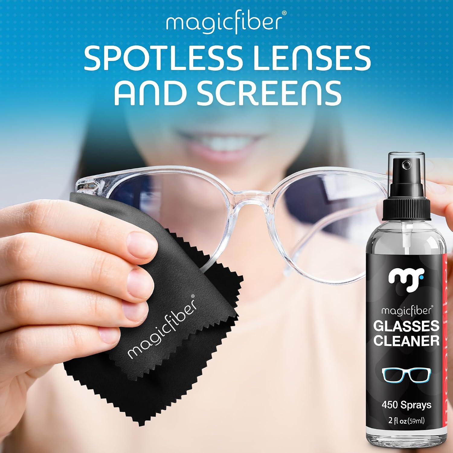 Glasses Cleaner Spray & Cloth Kit, Eye Glass & Lens Cleaner | Great for Eyeglass Cleaning, Phone, VR & Reading Glasses