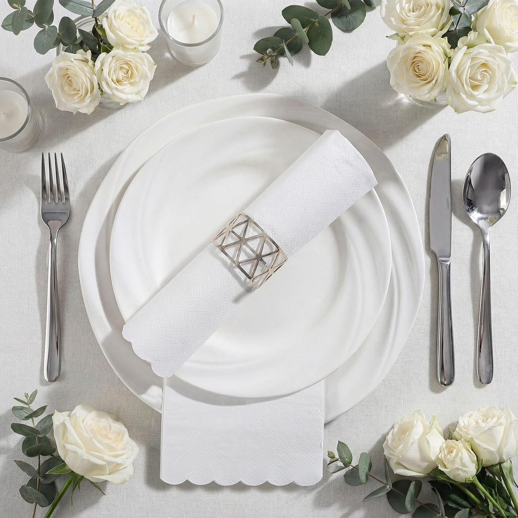 60 Pcs White Napkins, 2 Ply Disposable Scalloped Napkins
