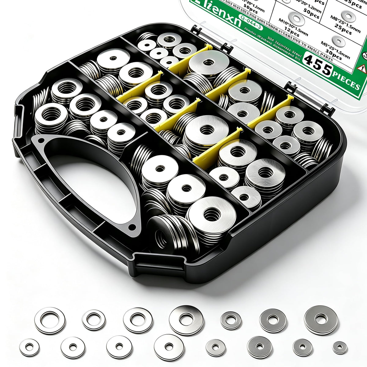 455PCS Fender Washers Assortment, 304 SS, 15 Metric Sizes, M3-M12