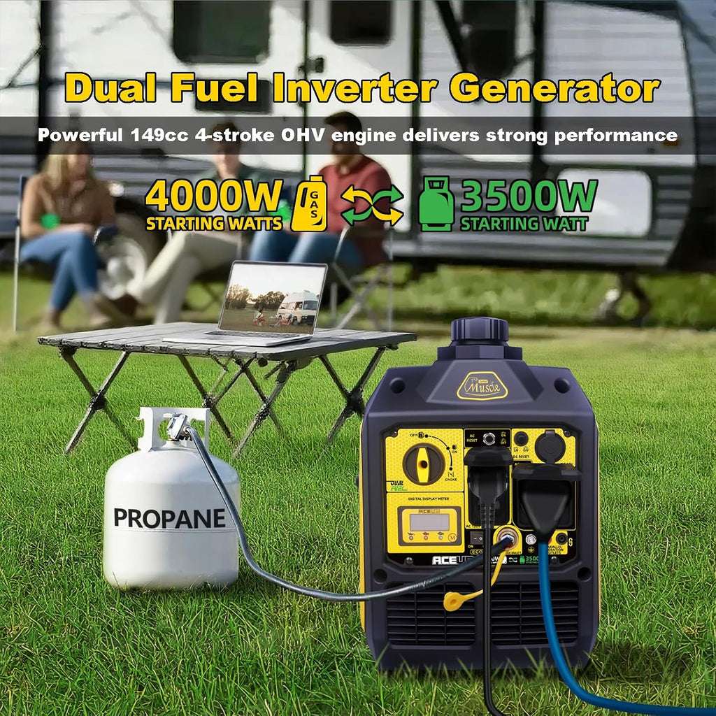 4000 Watt Dual Fuel Inverter Generator Portable Quiet 149cc, Gas and Propane Powered for Home, RV-Ready, EPA Compliant