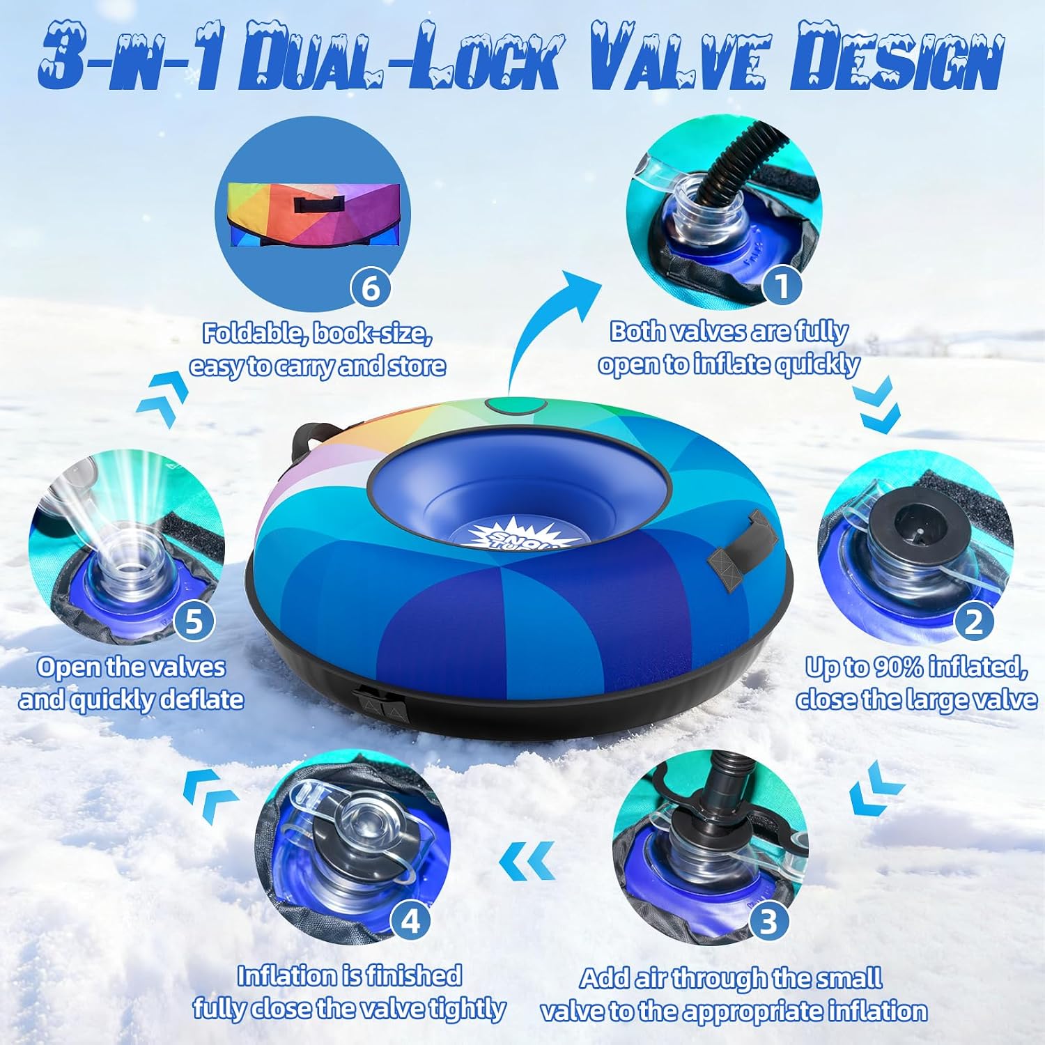 Snow Tube Sled, Snow Tubes for Sledding Heavy Duty with Premium Canvas Cover, 48" Inflatable Snow Sled for Kids and