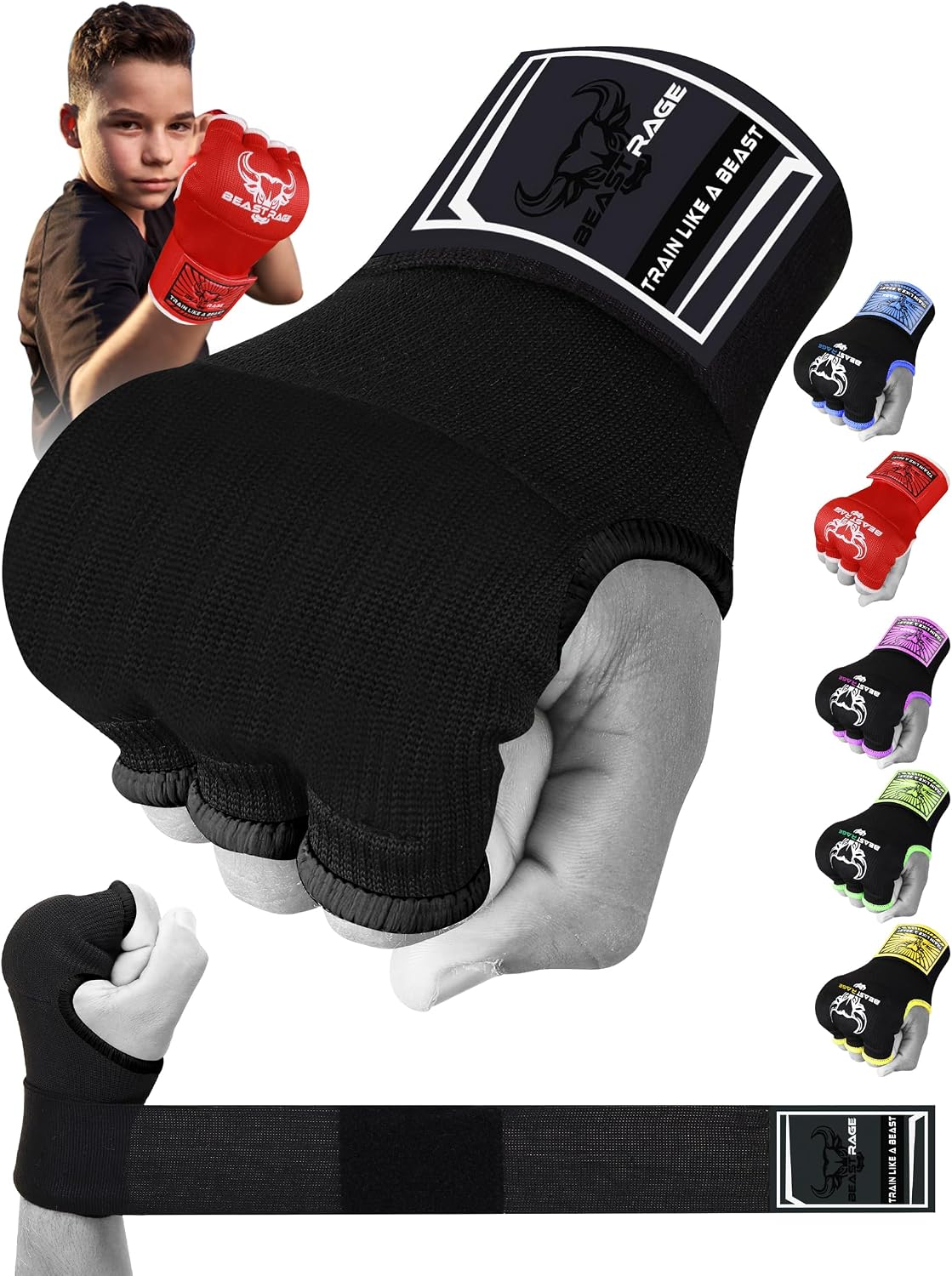 Inner Gloves with Hand Wraps Quick Wrap Long 36" Wrist Support MMA Muay Thai Bandages Punching Martial Arts Training