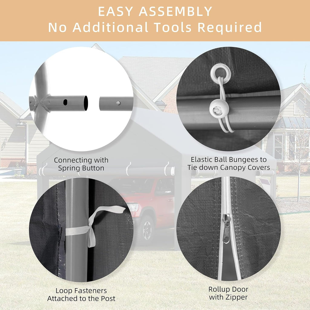 JY QAQA Carport, 12x20 FT Heavy Duty Carport with Roll-Up Window and Sandbags, Portable Garage with Removable Side