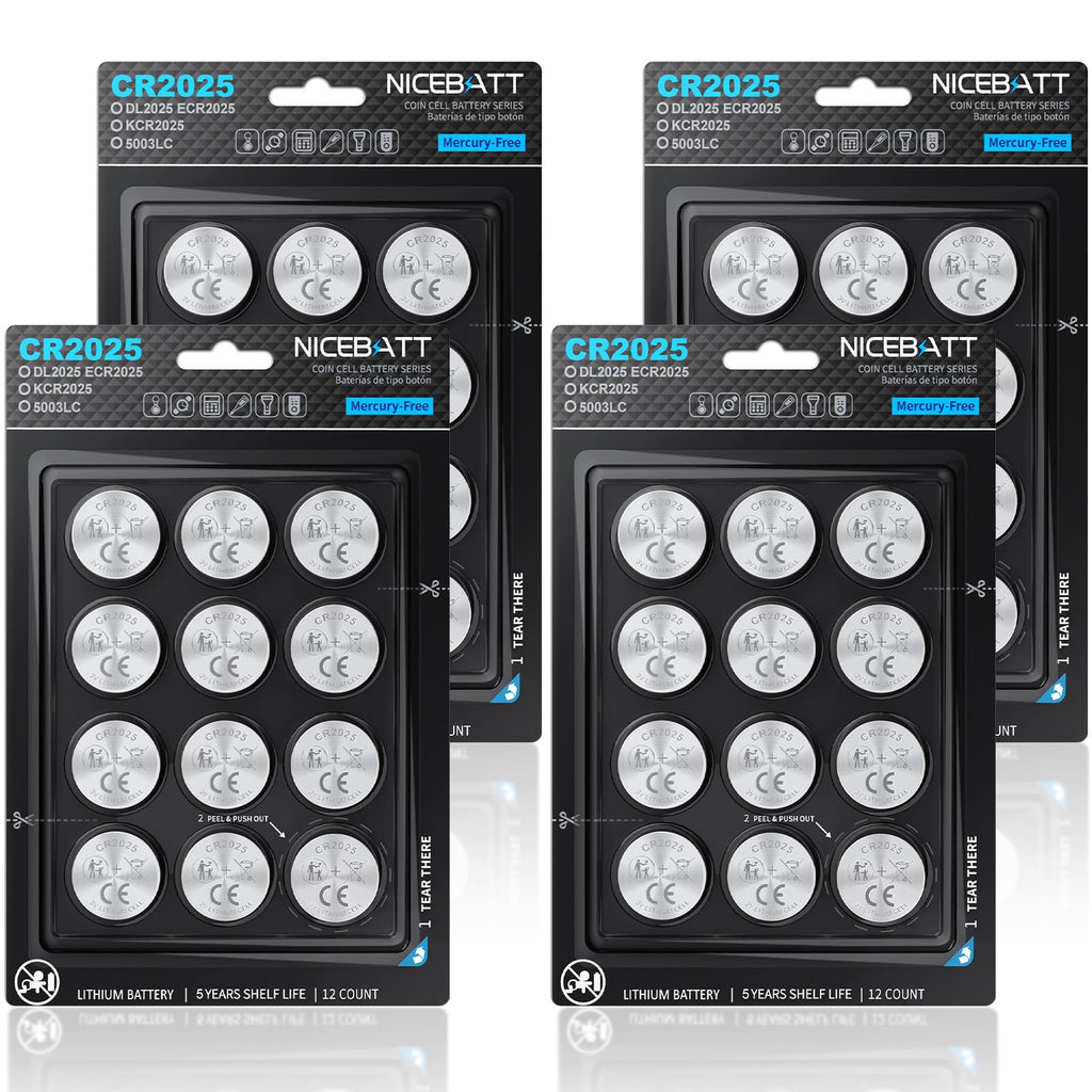 Cr2025 3V Lithium Battery 48 Pack, High Capacity 2025 Batteries for Key fobs, Remote Controls