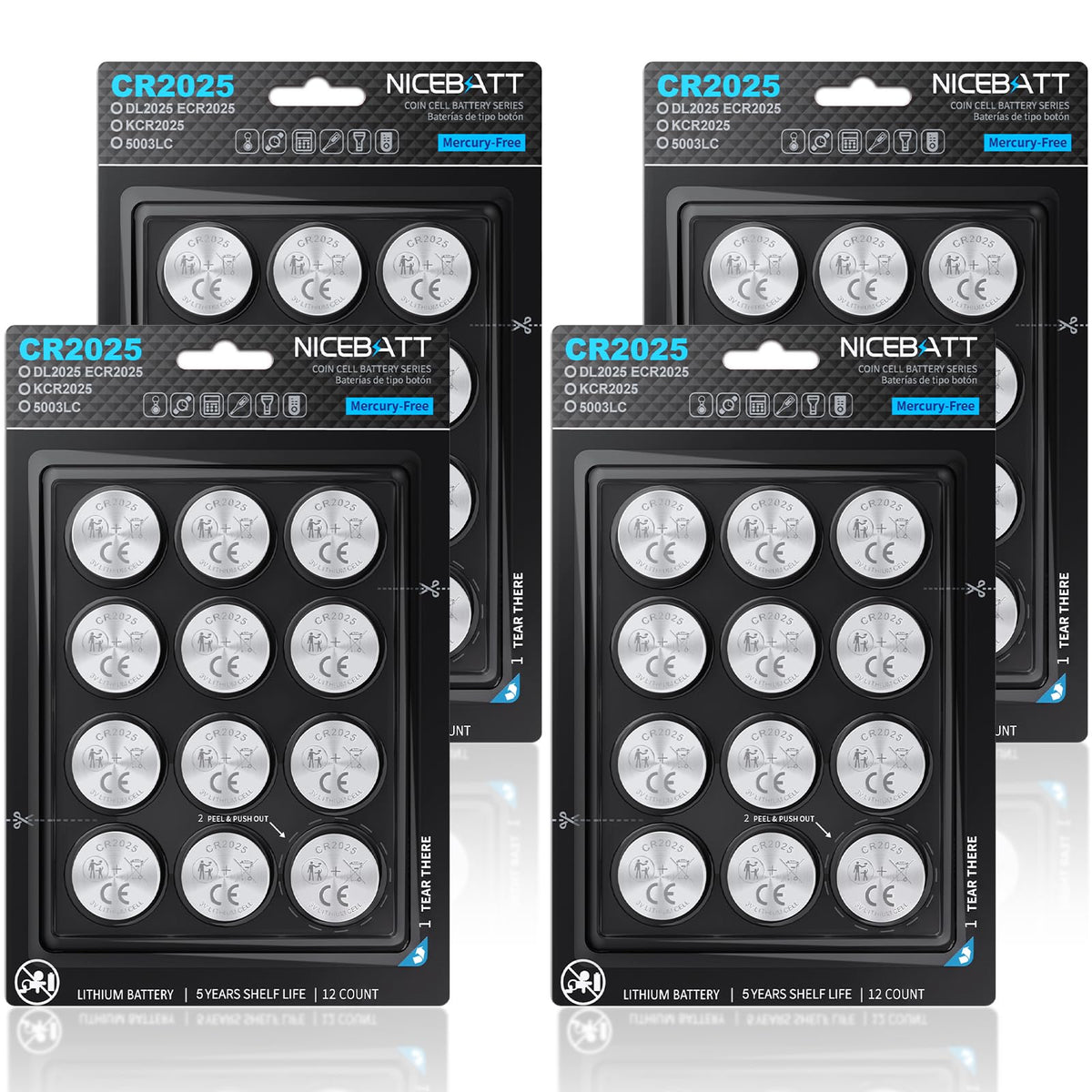 Cr2025 3V Lithium Battery 48 Pack, High Capacity 2025 Batteries for Key fobs, Remote Controls