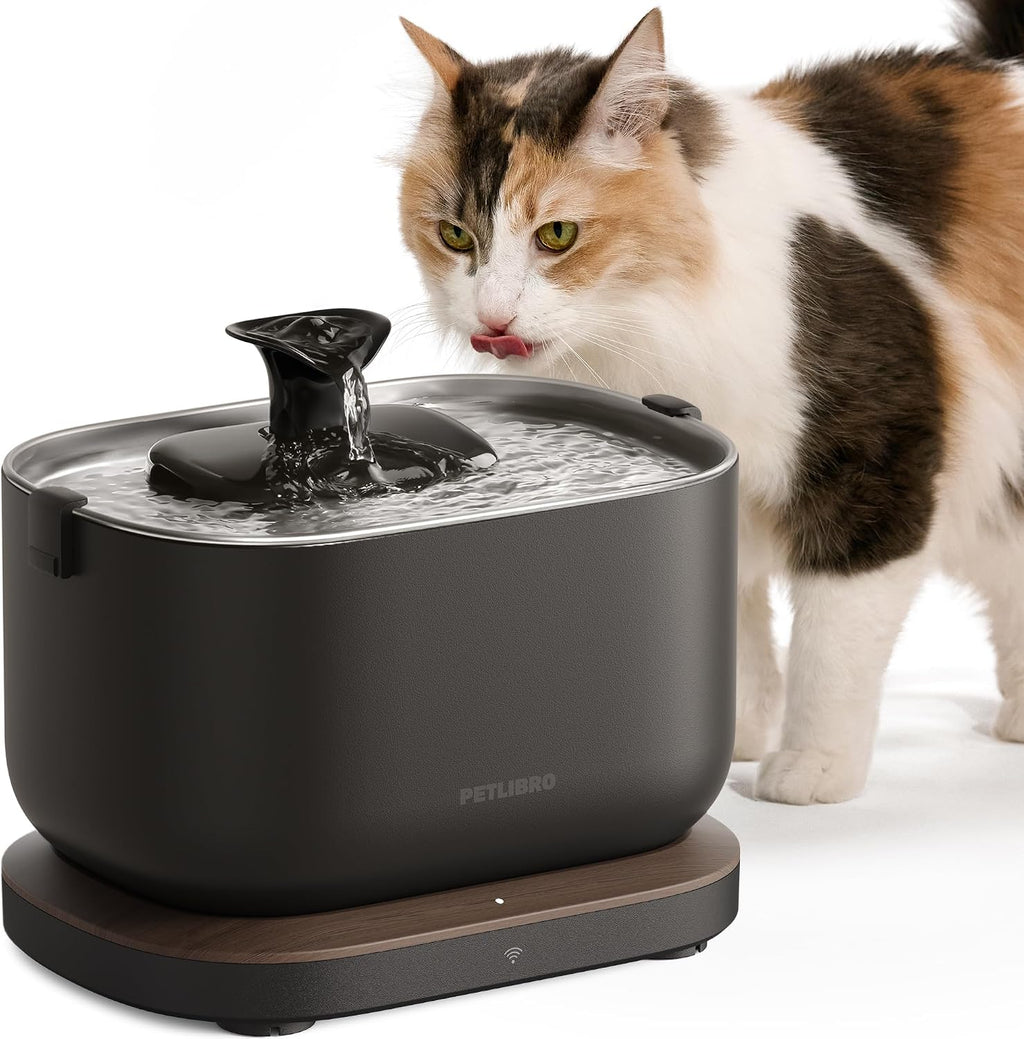 Cat Water Fountain Stainless Steel Tray, App Monitoring Cat Fountain Indoor, 2.5L/84oz Dockstream Pet Water Fountain